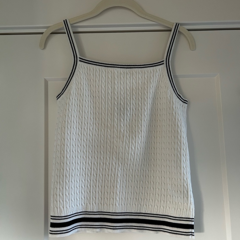 VINTAGE Ralph Lauren Ribbed White Camisole with Navy Trim